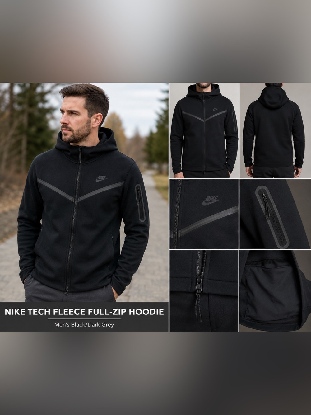 Nike Tech Fleece Windrunner Full Zip Hoodie Black Men’s XXL